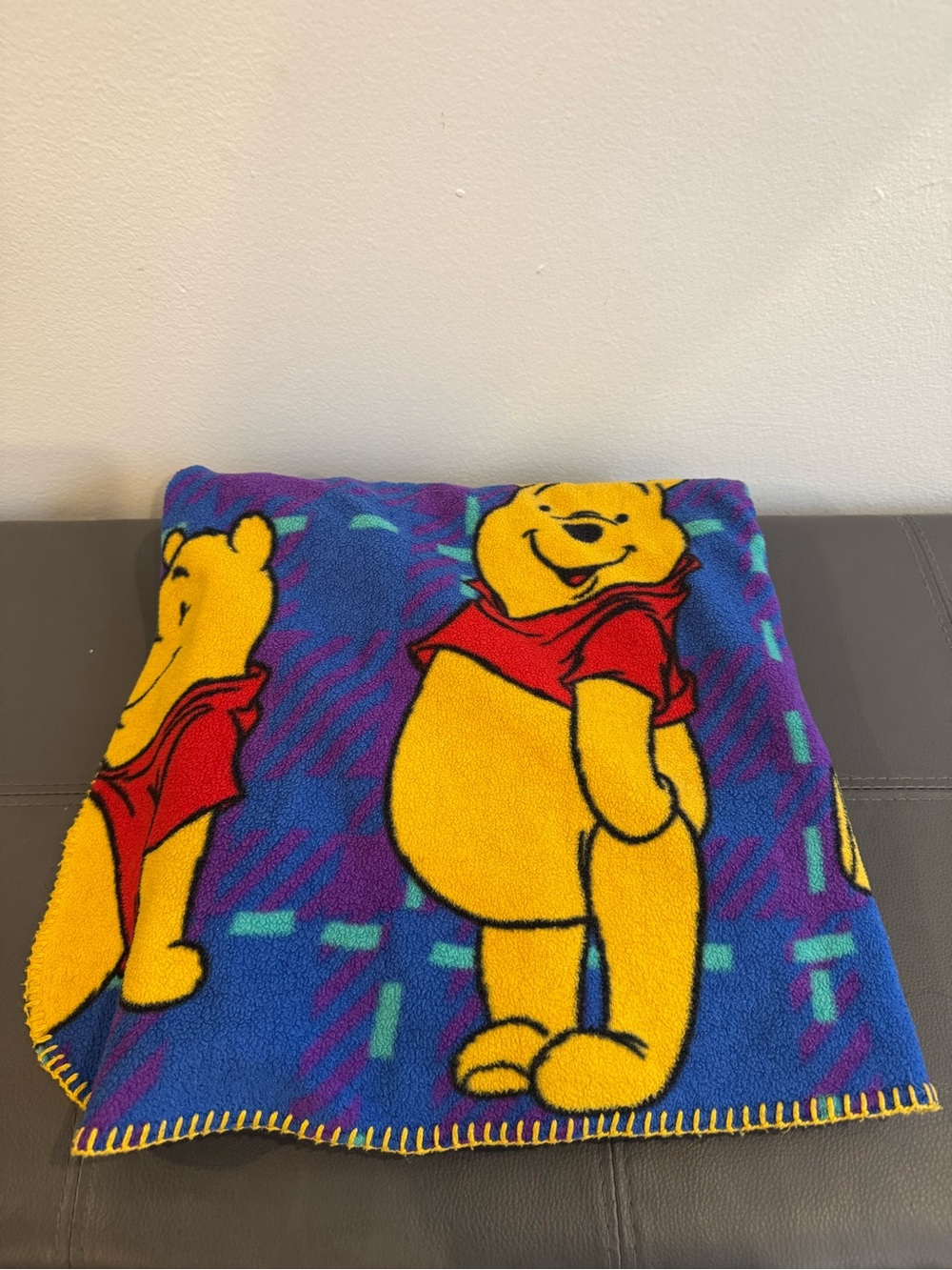 Vintage 90s Disney Winnie the Pooh Fleece Blanket Plaid Pattern